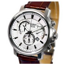 卡西欧正品BEM-506L-7 商务系列 三眼记时防水优雅皮带男士手表