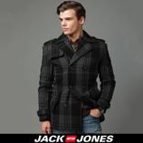 jackjones杰克琼斯含羊毛格纹呢子风衣B黑